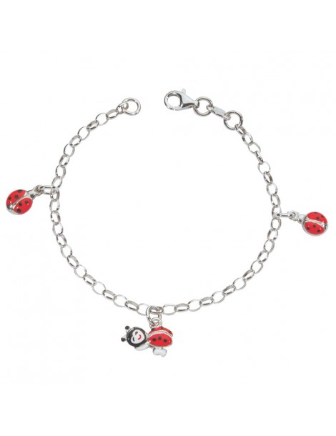 Bracelet en argent rhodié avec 3 coccinelles rouge