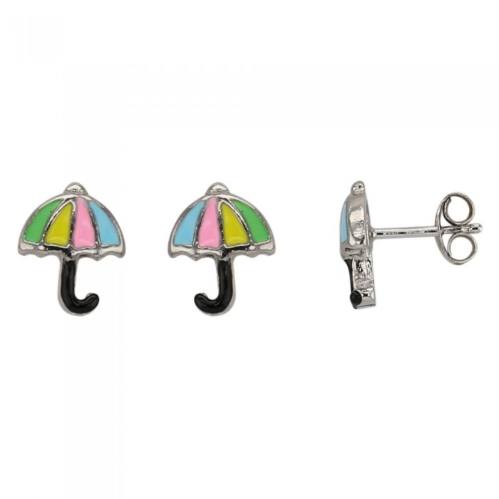 Earrings shaped multicolored umbrella rhodium silver