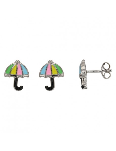Boucles d'oreilles en forme de parapluie multicolore en argent rhodié