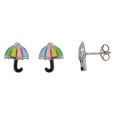 Earrings shaped multicolored umbrella rhodium silver