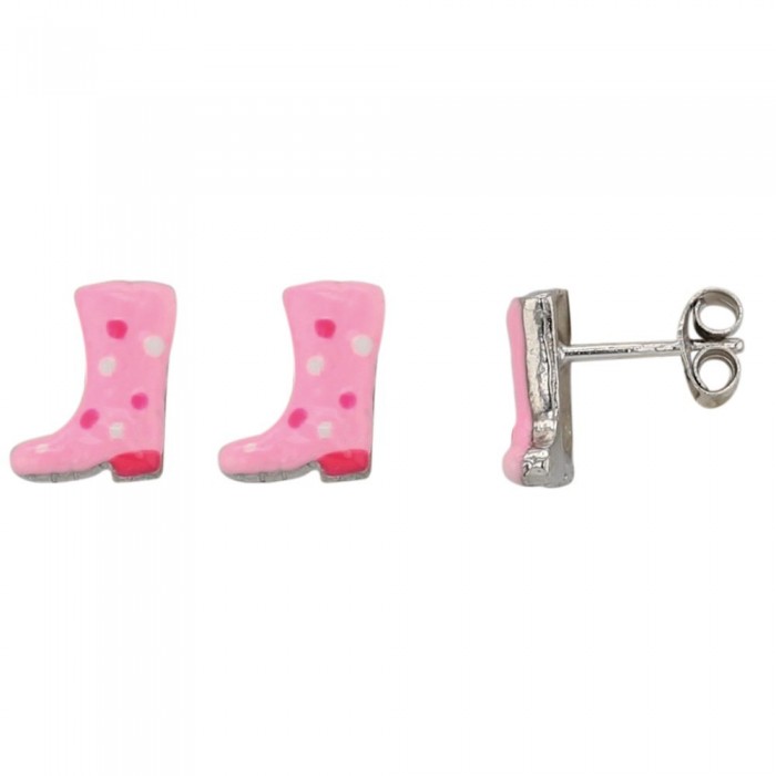 Pendientes con bota de lluvia rosa en plata rodio
