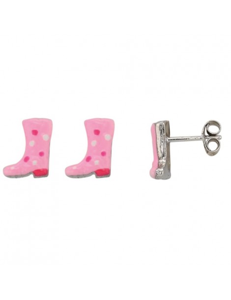 Earrings with pink rain boot in rhodium silver