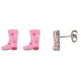 Pendientes con bota de lluvia rosa en plata rodio