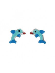 Boucles d'oreilles puces avec dauphins bleu en argent rhodié 313292 Suzette et Benjamin 22,00 €
