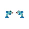 Boucles d'oreilles puces avec dauphins bleu en argent rhodié