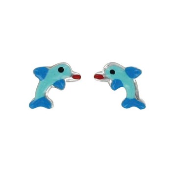 Earrings chips with blue dolphins in rhodium silver 313292 Suzette et Benjamin 22,00 €