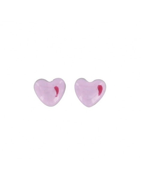 Boucles d'oreilles puces argent rhodié en forme de cœur rose