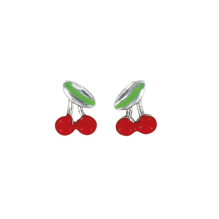 Earrings red cherry chip form rhodium silver
