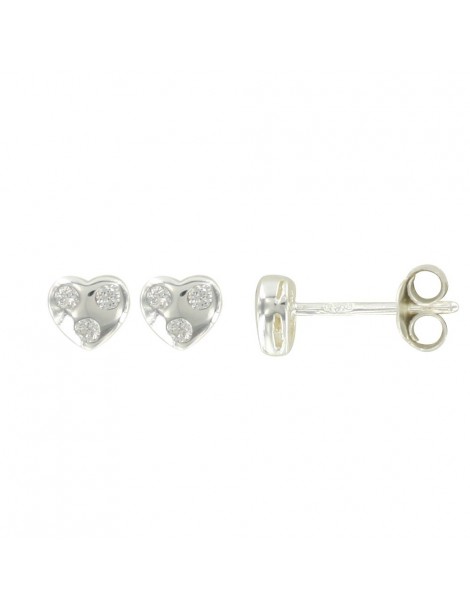 Earrings heart rhodium silver and zirconium oxides