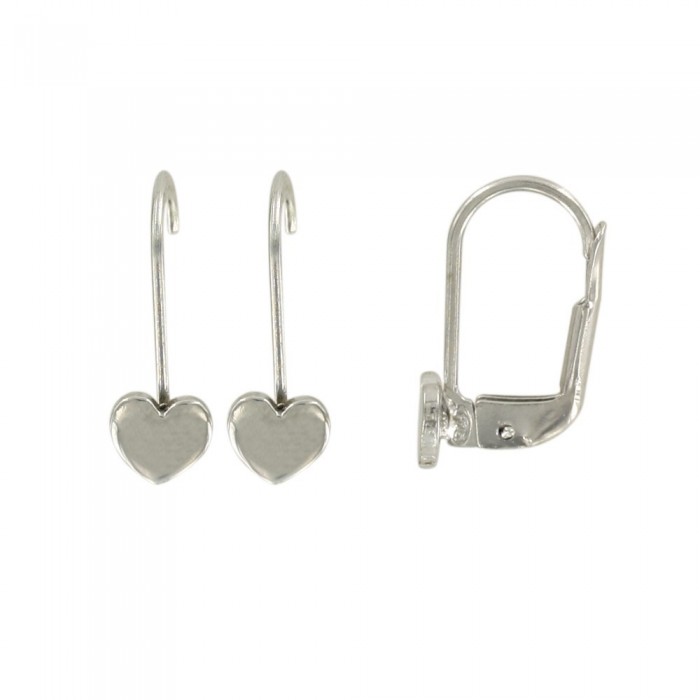 Earrings heart shaped for girl in rhodium silver