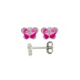Boucles d'oreilles avec papillon rose en argent rhodié et émail