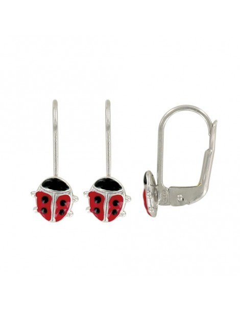 Earrings shaped ladybug rhodium silver and enamel