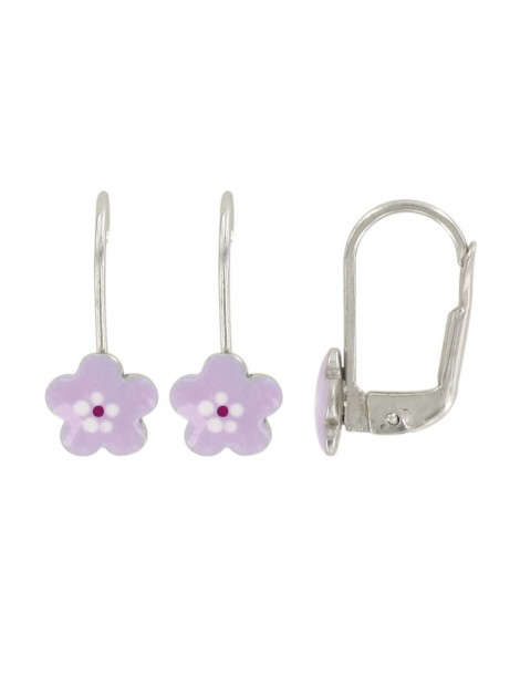 Earrings pink flower shape for girl in rhodium silver