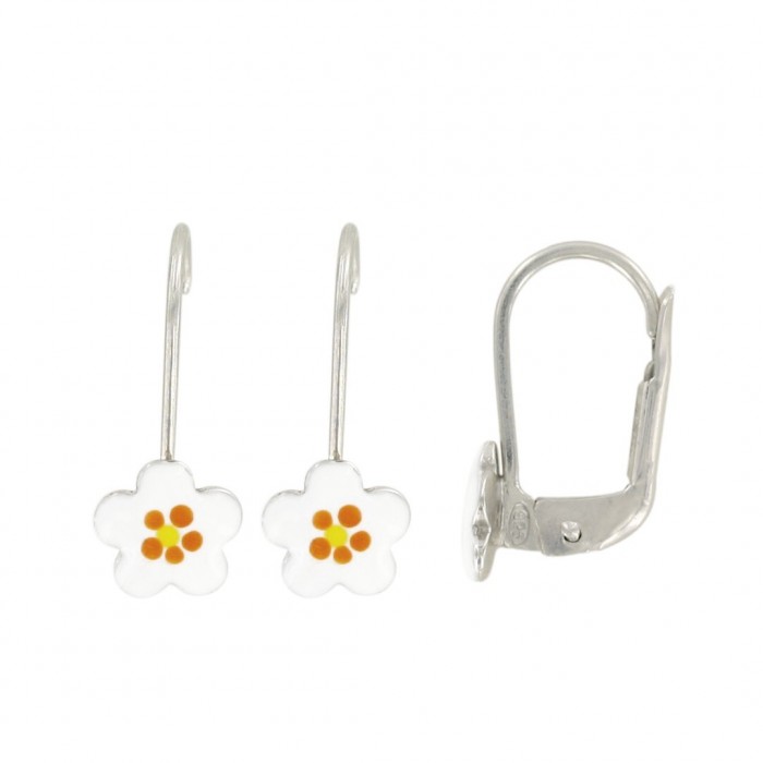 Earrings white flower for girl in rhodium silver