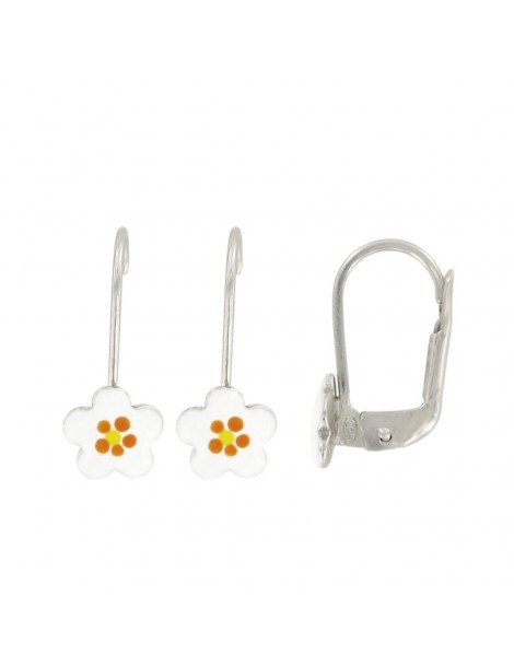 Earrings white flower for girl in rhodium silver