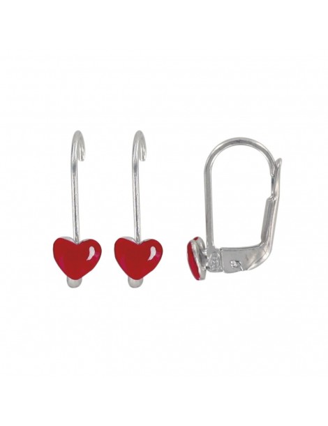 Pendientes de plata rodiada en forma de corazón rojo