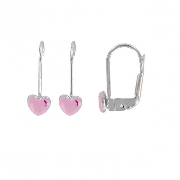 Pendientes de plata rodiada en forma de corazón rosa