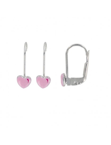 Earrings rhodium silver rose-shaped heart