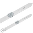 Croco imitation Laval bracelet, 2 hearts in synthetic stones - White