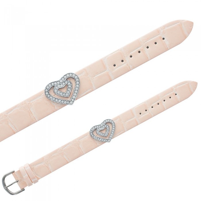 Croco imitation Laval bracelet, 2 hearts in synthetic stones - Salmon