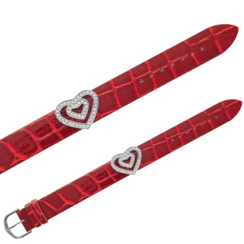 Croco imitation Laval bracelet, 2 hearts in synthetic stones - Red 473143 Laval 1878 6,90 €