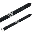 Croco imitation Laval bracelet, 2 hearts in synthetic stones - Black
