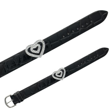 Croco imitation Laval bracelet, 2 hearts in synthetic stones - Black 473144 Laval 1878 6,90 €