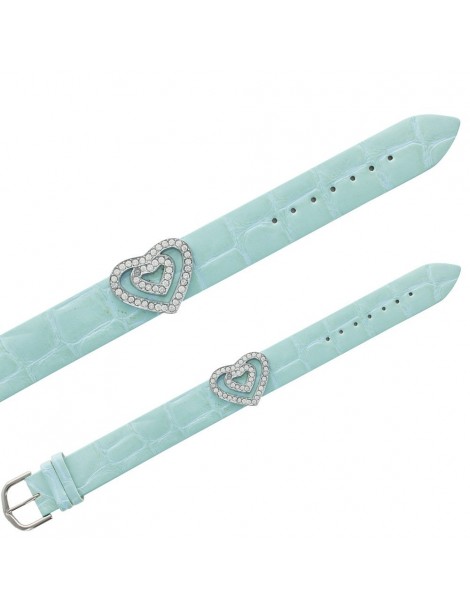 Laval imitation croco bracelet, 2 hearts in synthetic stones - Sky blue