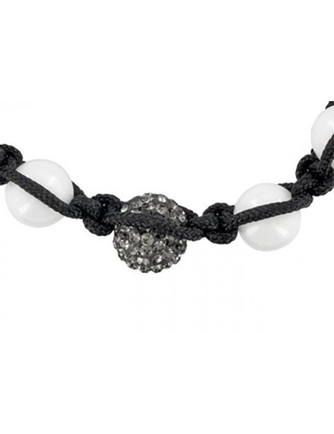 Schwarzes Shamballa-Armband, graue Kristallkugel und weiße Achatkugeln