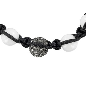Black shamballa bracelet, gray crystal ball and white agate balls