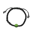 Shamballa-Armband schwarz mit grüner Kugel auf Makramee und Hämatit