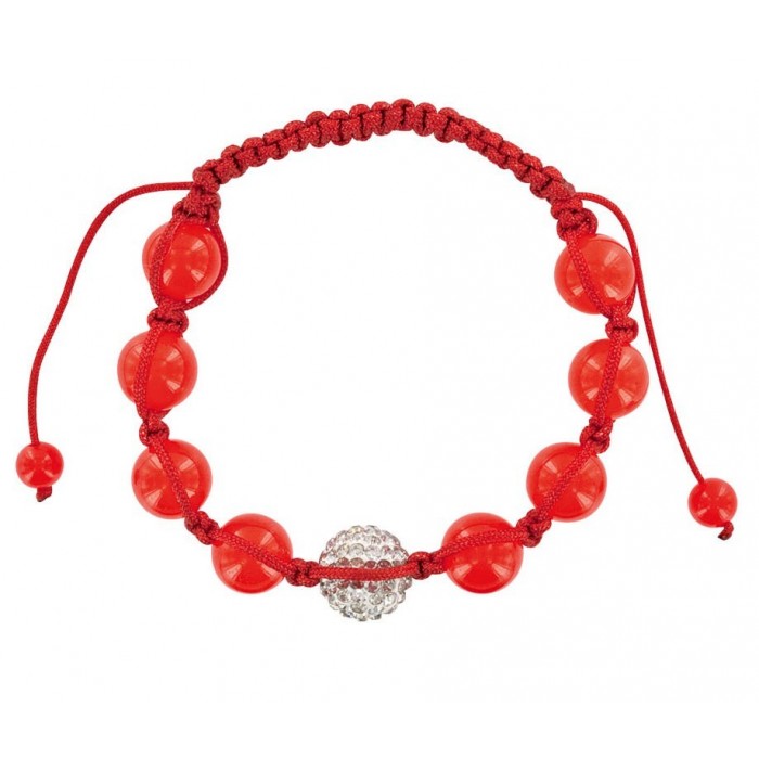 Armband shamballa roter, weißer Kristallkugel und rote Jade