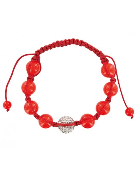 Bracelet shamballa rouge, boule de cristal blanche et de jade rouge