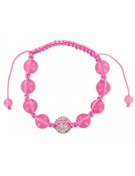 Rosa Shamballa-Armband, weiße Kristallkugel und rosa Jade