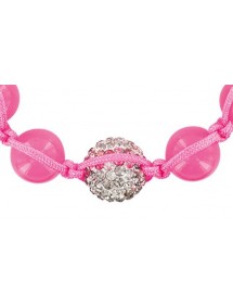 Pink shamballa bracelet, white crystal ball and pink jade