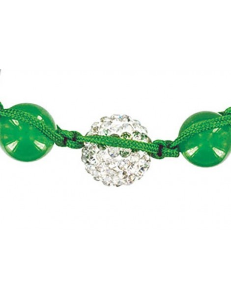Bracelet shamballa vert, boule de cristal blanche et de jade verte