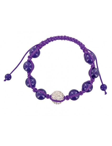 Bracelet shamballa violet, boule de cristal blanche et de jade violet
