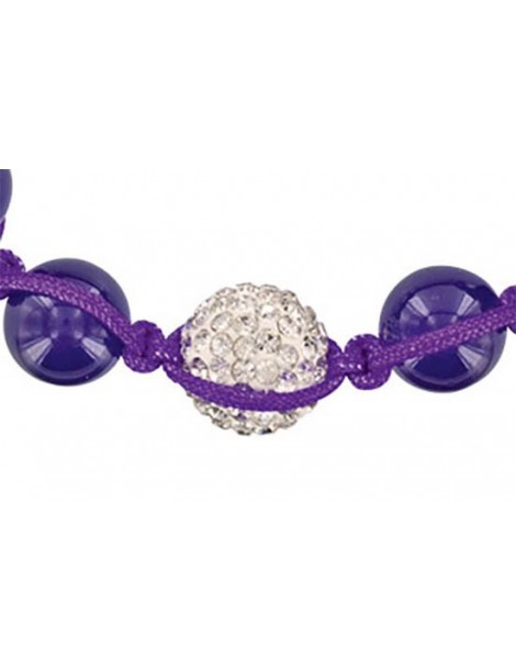 Purple shamballa bracelet, white crystal ball and purple jade