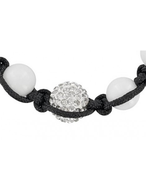 Shamballa-Armband aus schwarzer Schnur, Kristallkugel und weißer Achat