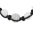 Shamballa-Armband aus schwarzer Schnur, Kristallkugel und weißer Achat