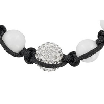 Black cord shamballa bracelet, crystal ball and white agate