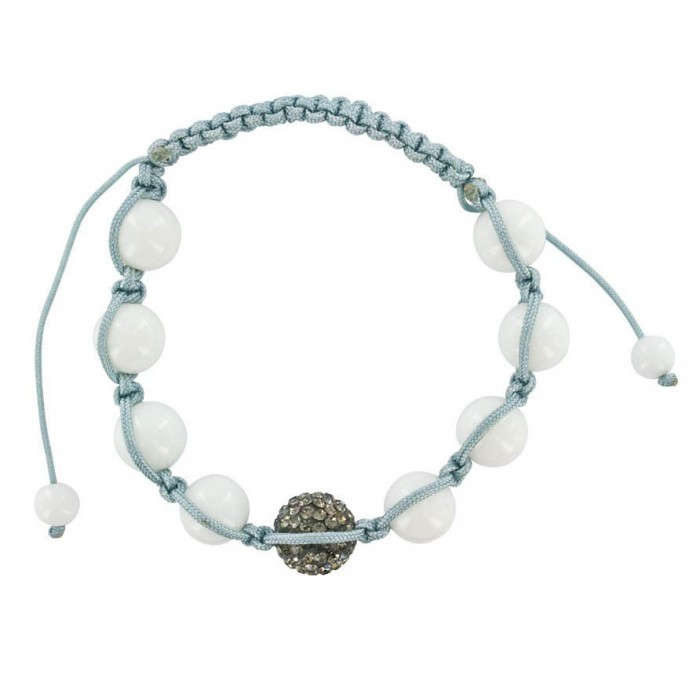 Gray shamballa cord bracelet, crystal ball and white jade balls 888398 Laval 1878 29,90 €