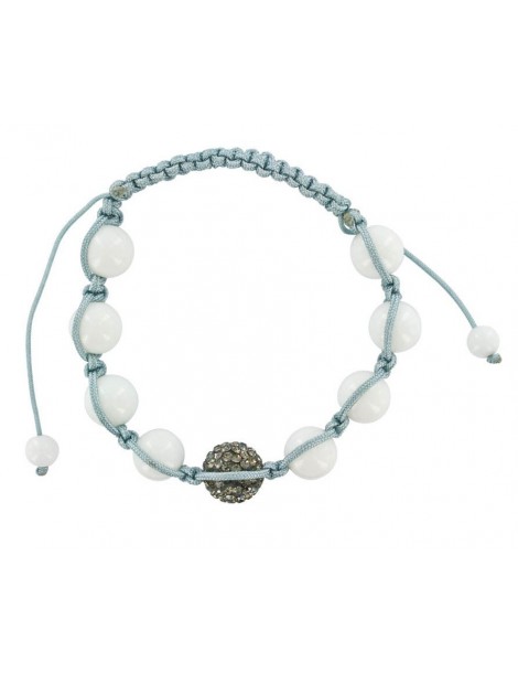 Bracelet shamballa gris avec boule de cristal et Jade blanche