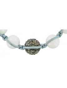 Gray shamballa cord bracelet, crystal ball and white jade balls