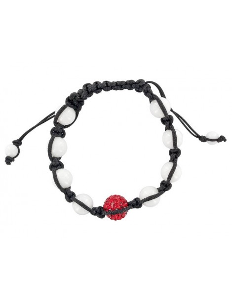 Black shamballa bracelet, red crystal ball and white jade