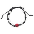 Black shamballa bracelet, red crystal ball and white jade