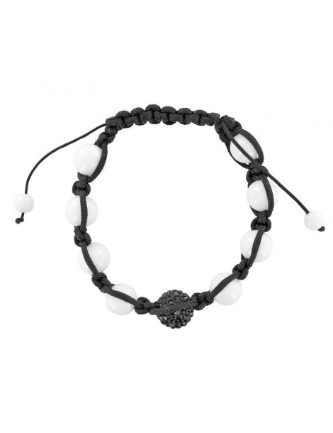 Schwarzes Shamballa-Armband, schwarze Kristallkugel und weiße Jade