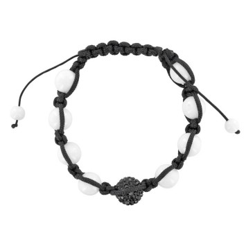 Black shamballa bracelet, black crystal ball and white jade