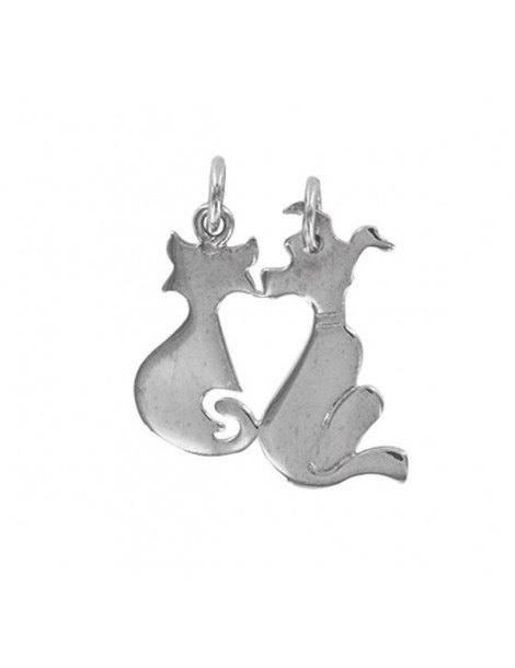Rhodium silver pendant - cat and separable dog