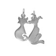 Rhodium silver pendant - cat and separable dog